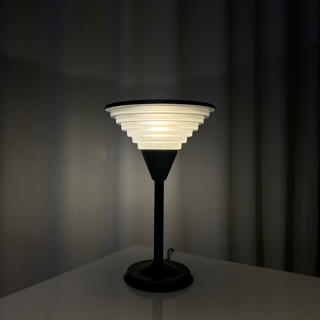 Vintage Postmodern Memphis Style Table Lamp with Glass Shade, 1980s