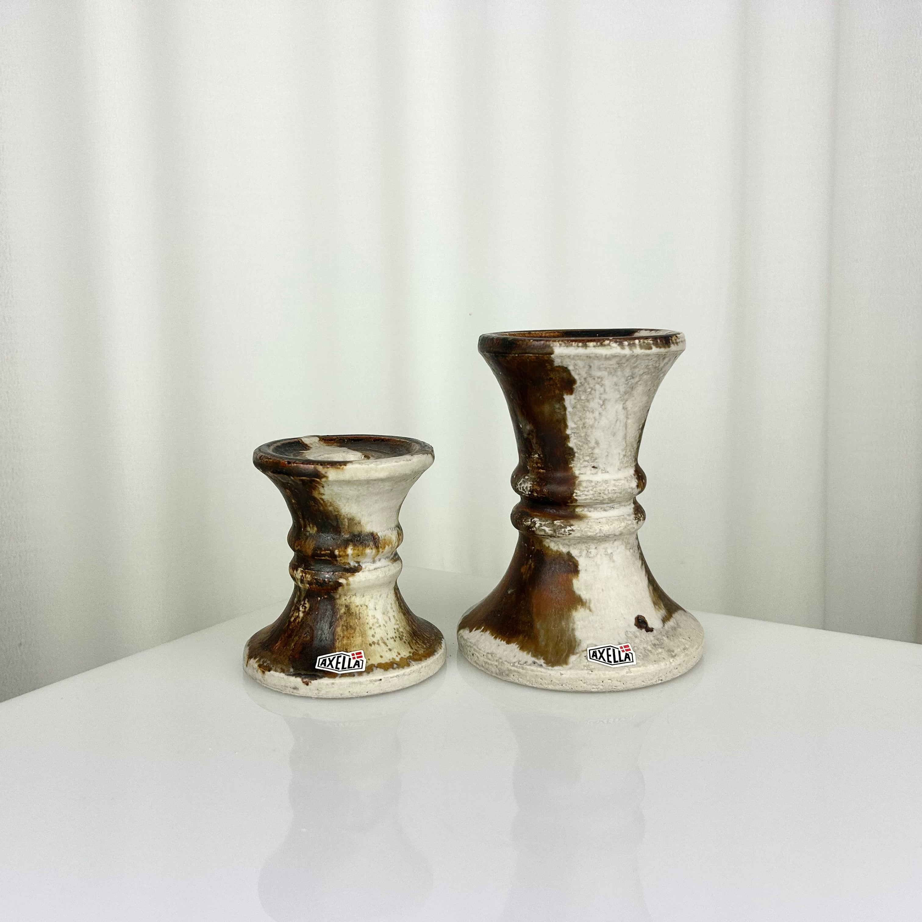 Set of Two Vintage Ceramic Axella Candleholders, Denmark 1970s