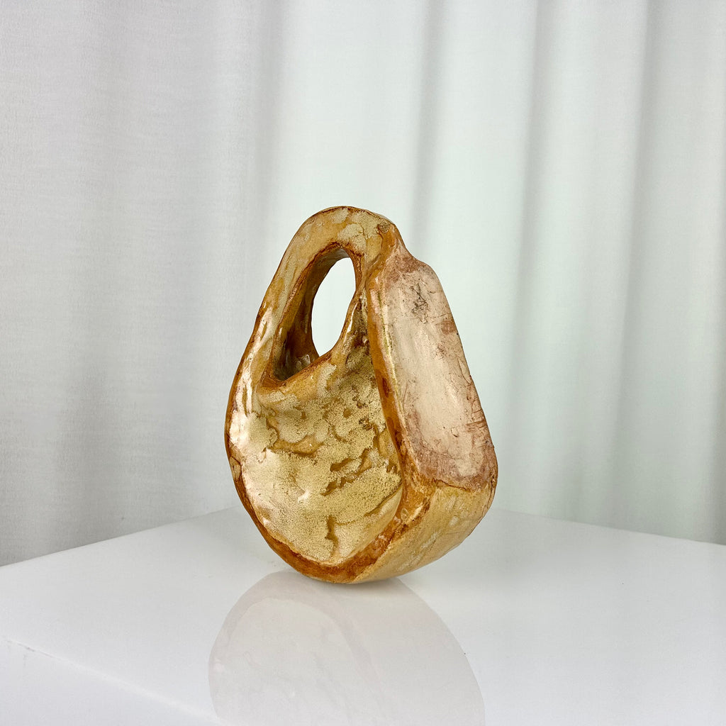 Handmade Vintage Ceramic Vase in Ochre Glaze