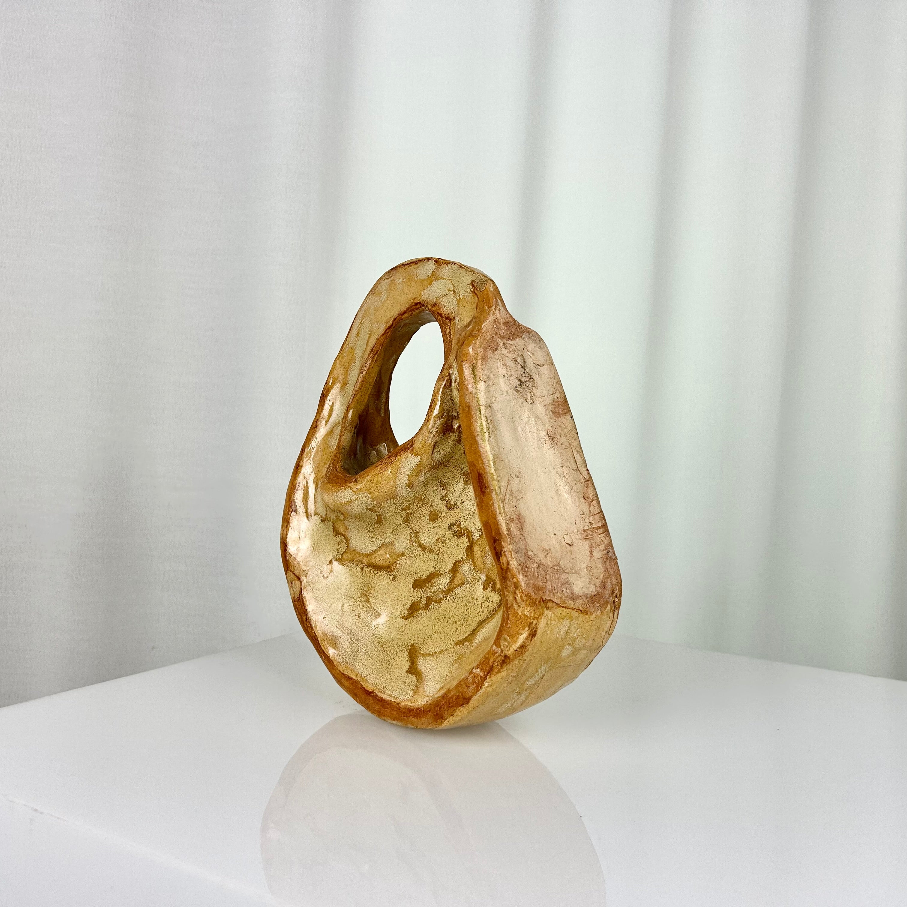 Handmade Vintage Ceramic Vase in Ochre Glaze