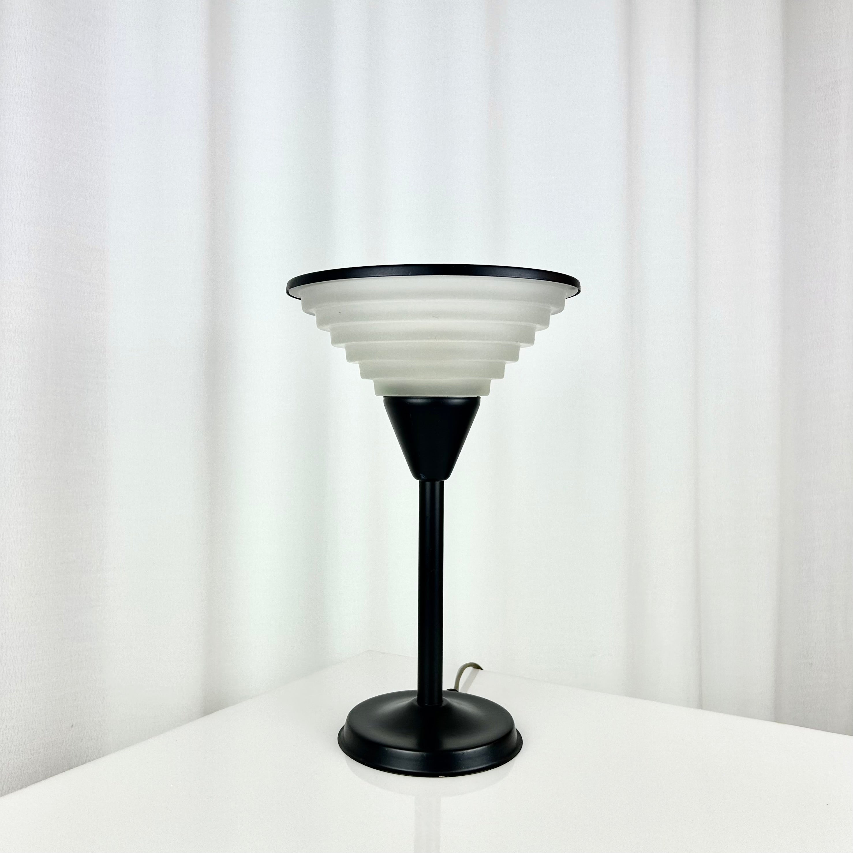 Vintage Postmodern Memphis Style Table Lamp with Glass Shade, 1980s