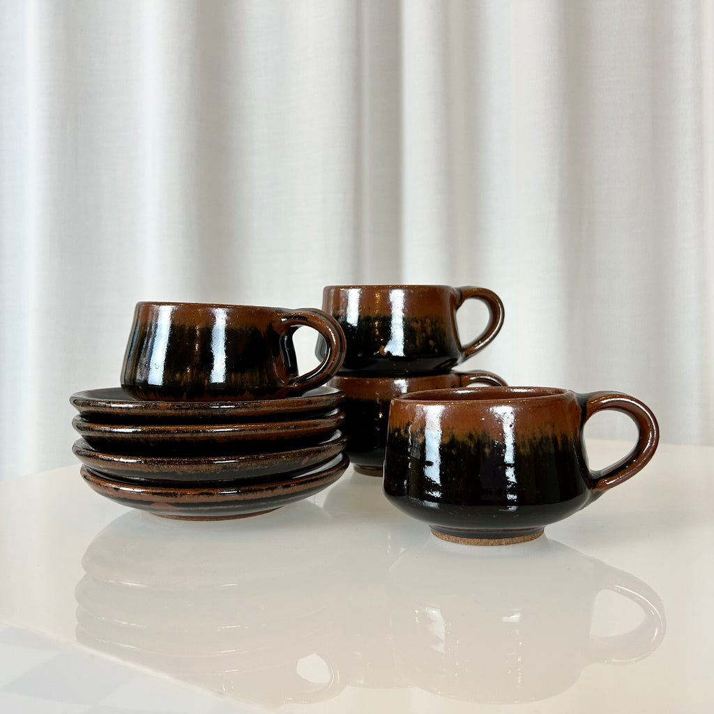 Collection of ceramic cups and saucers from Aylesford