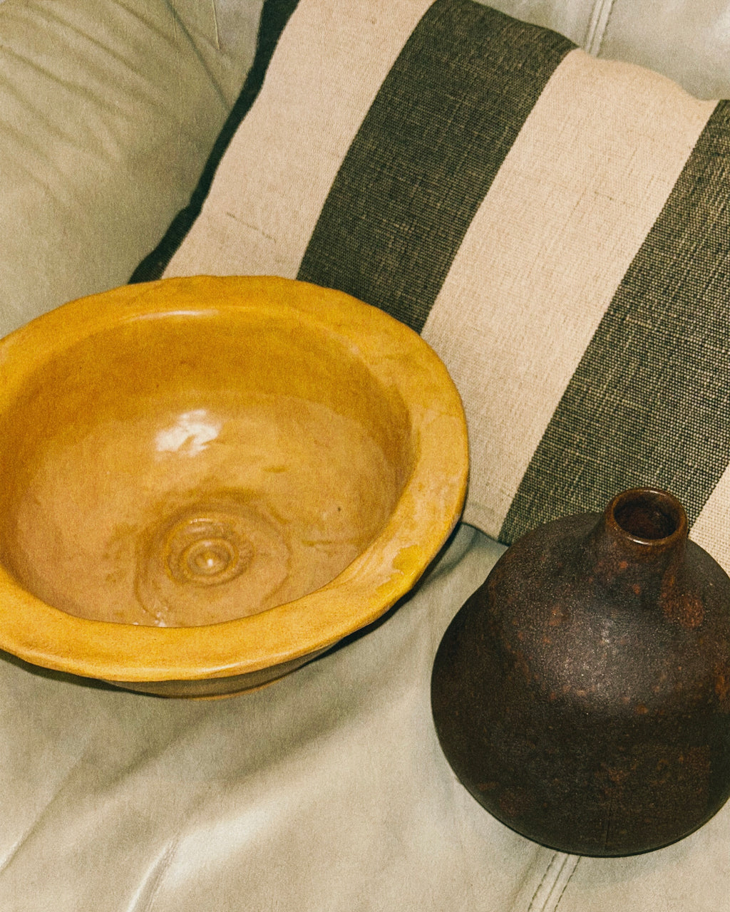Vintage Handmade Ceramic Ochre Bowl