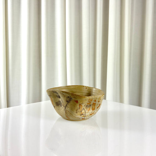 Beige Ceramic Irregular Shaped Vintage Bowl