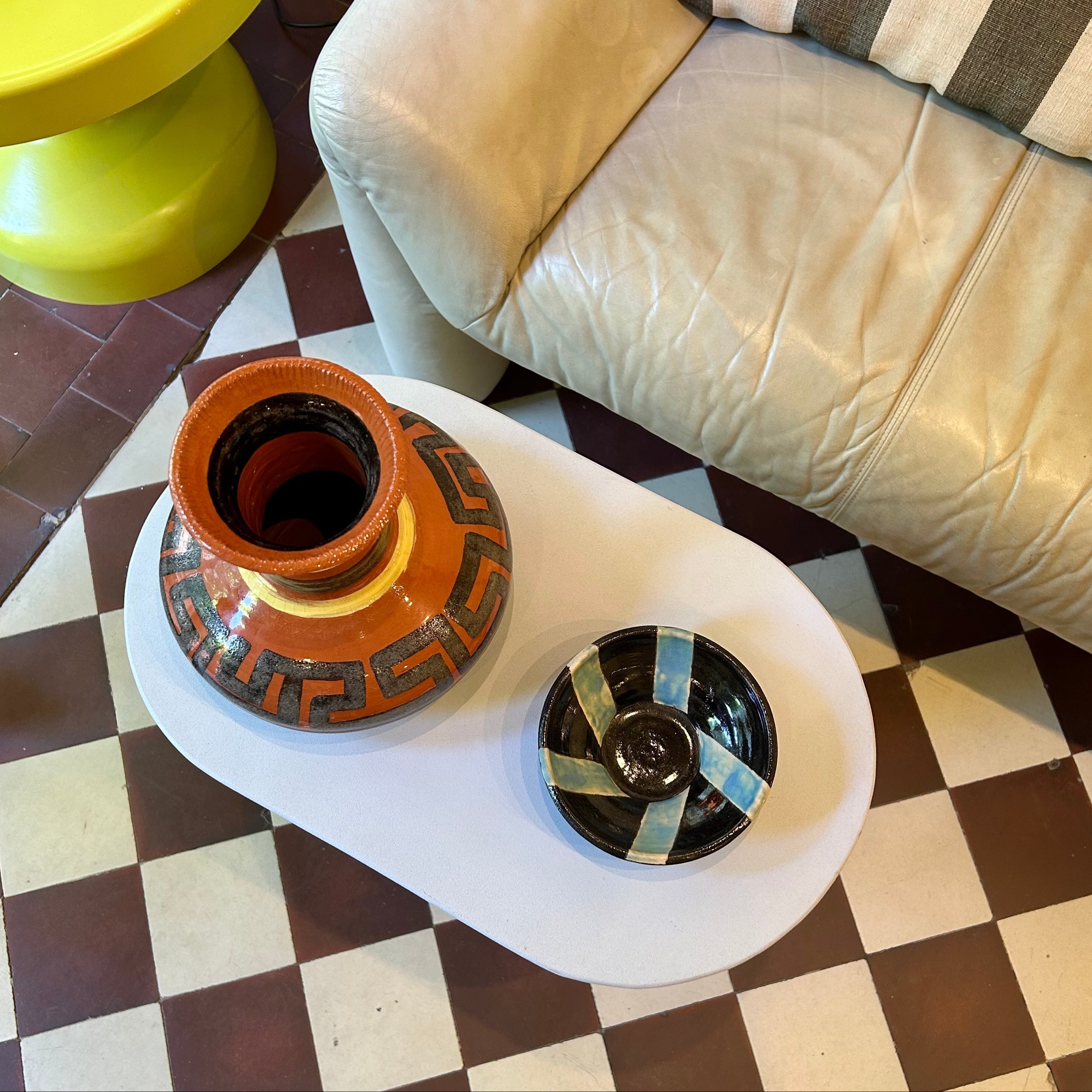 Handcrafted Vintage Ceramic Vase With Geometric Pattern