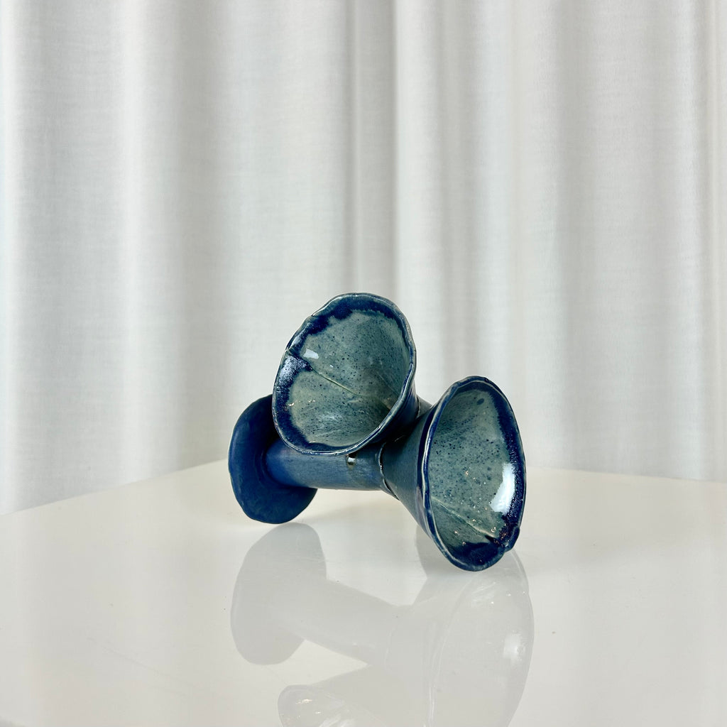 Set of two vintage handmade ceramic stem glasses