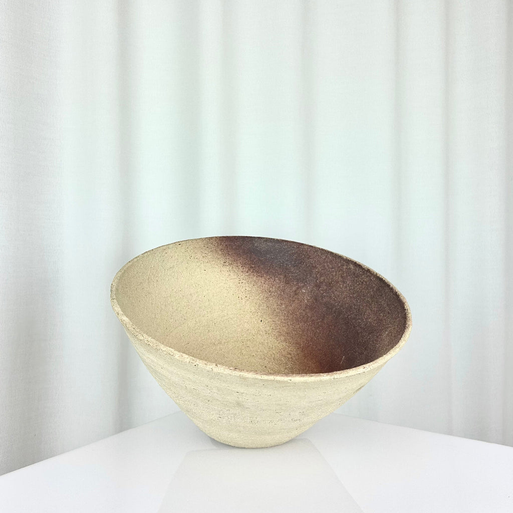 XL Vintage Matte Textured Stoneware bowl, tilted