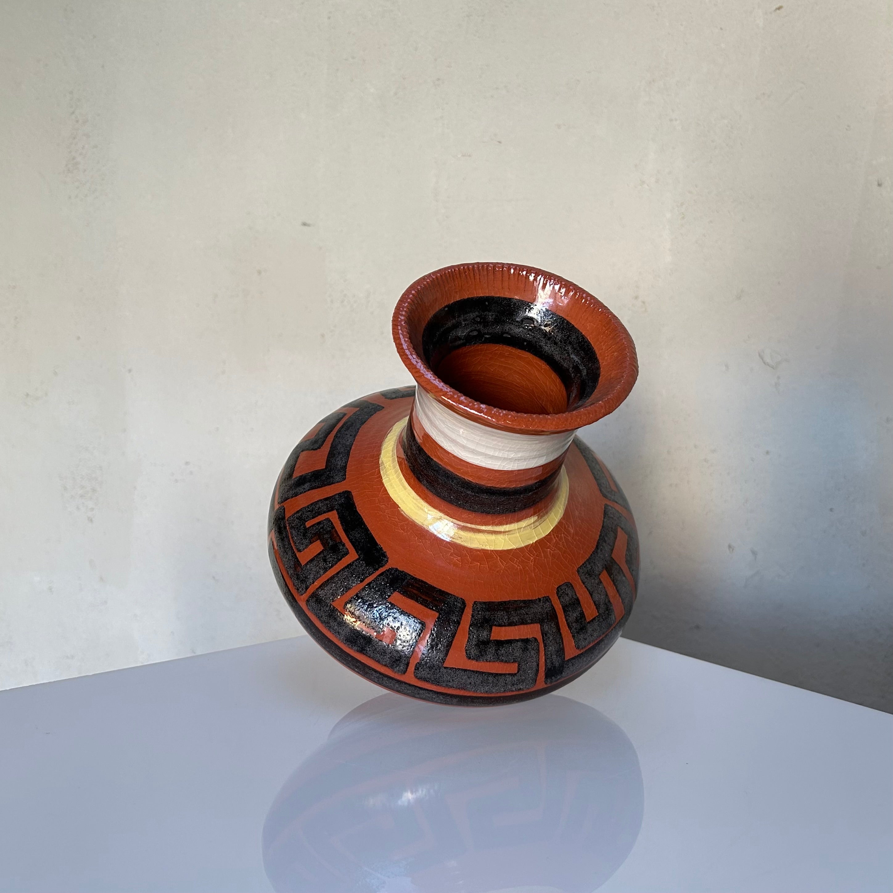 Handcrafted Vintage Ceramic Vase With Geometric Pattern