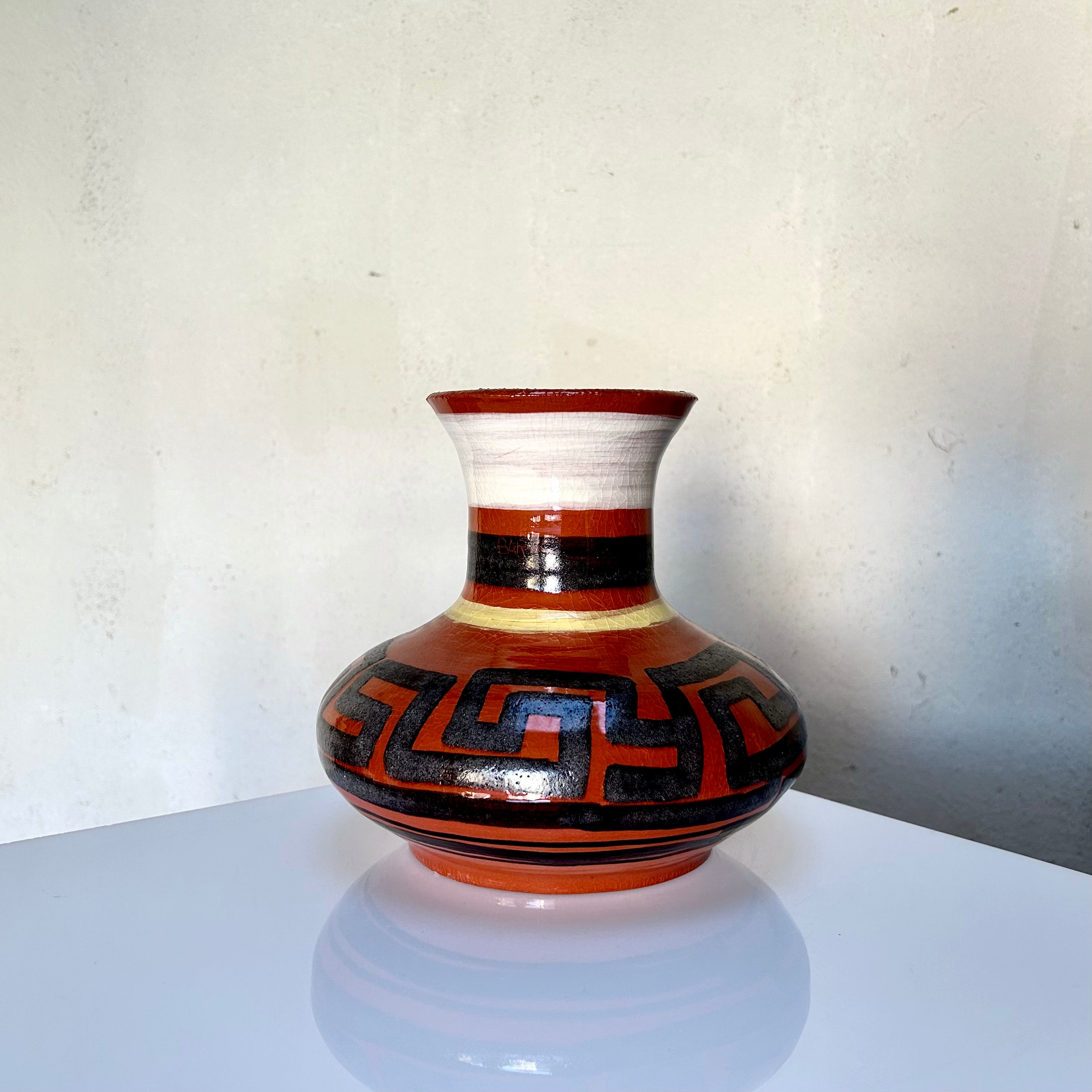 Handcrafted Vintage Ceramic Vase With Geometric Pattern