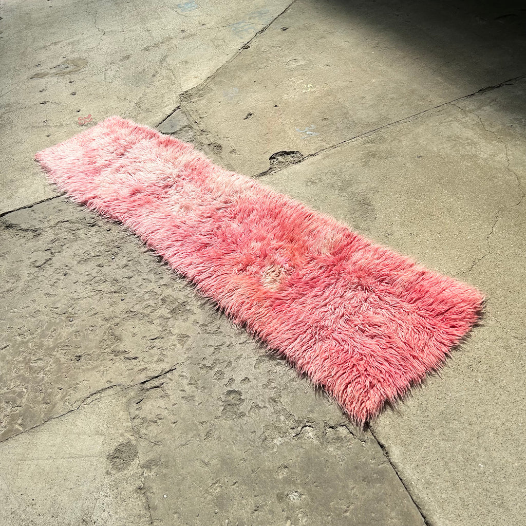 Pink Vintage Flokati Runner, 1970s