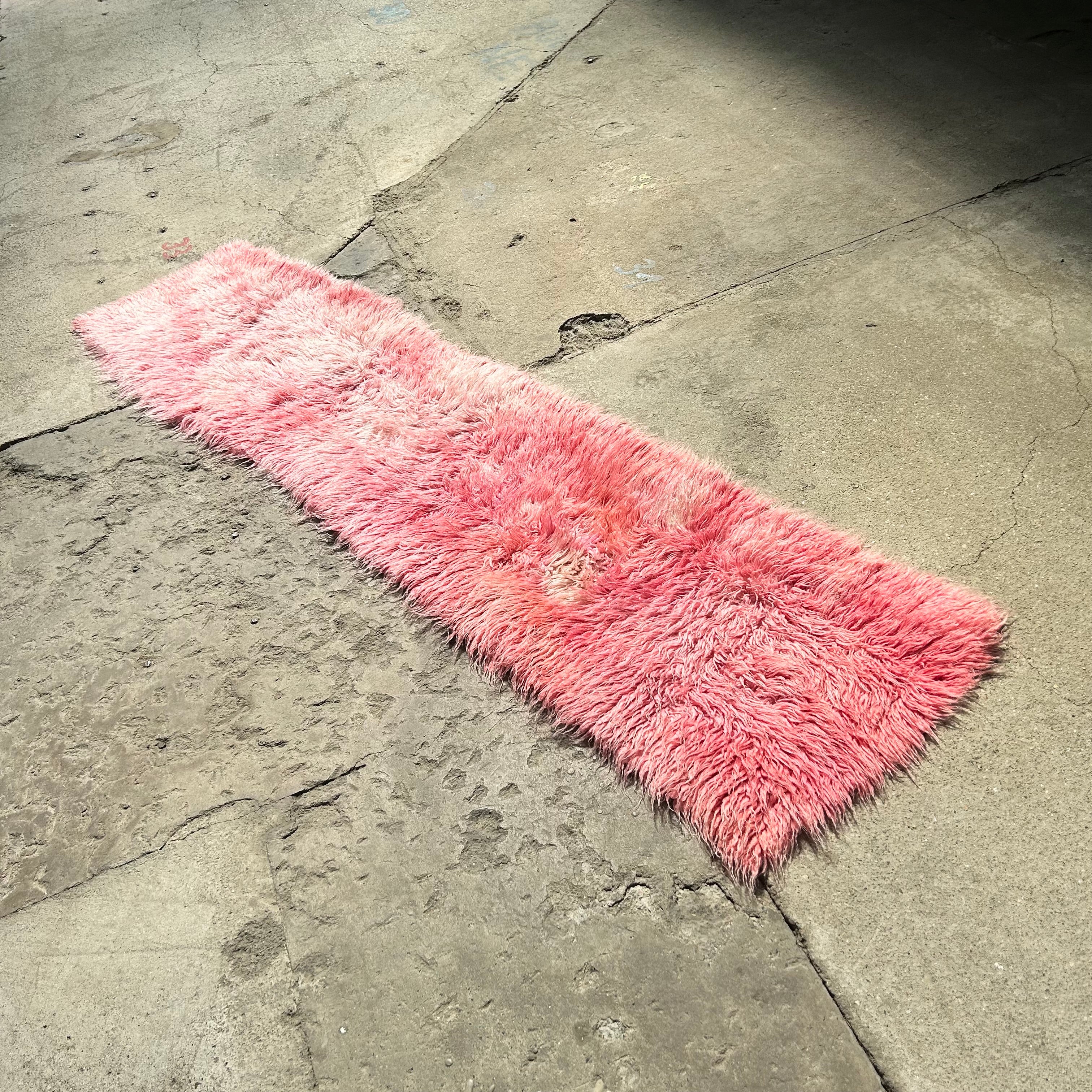 Pink Vintage Flokati Runner, 1970s