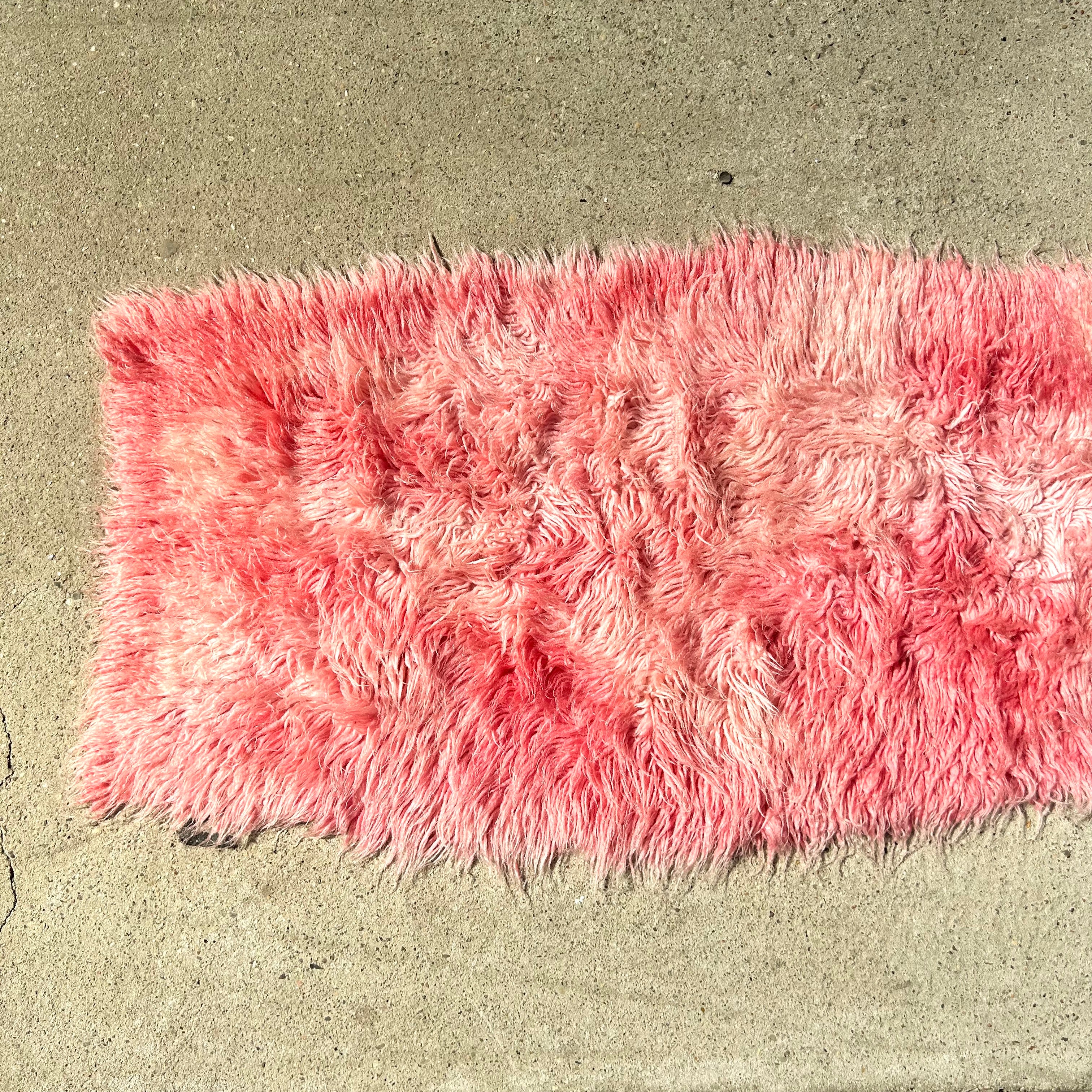 Pink Vintage Flokati Runner, 1970s