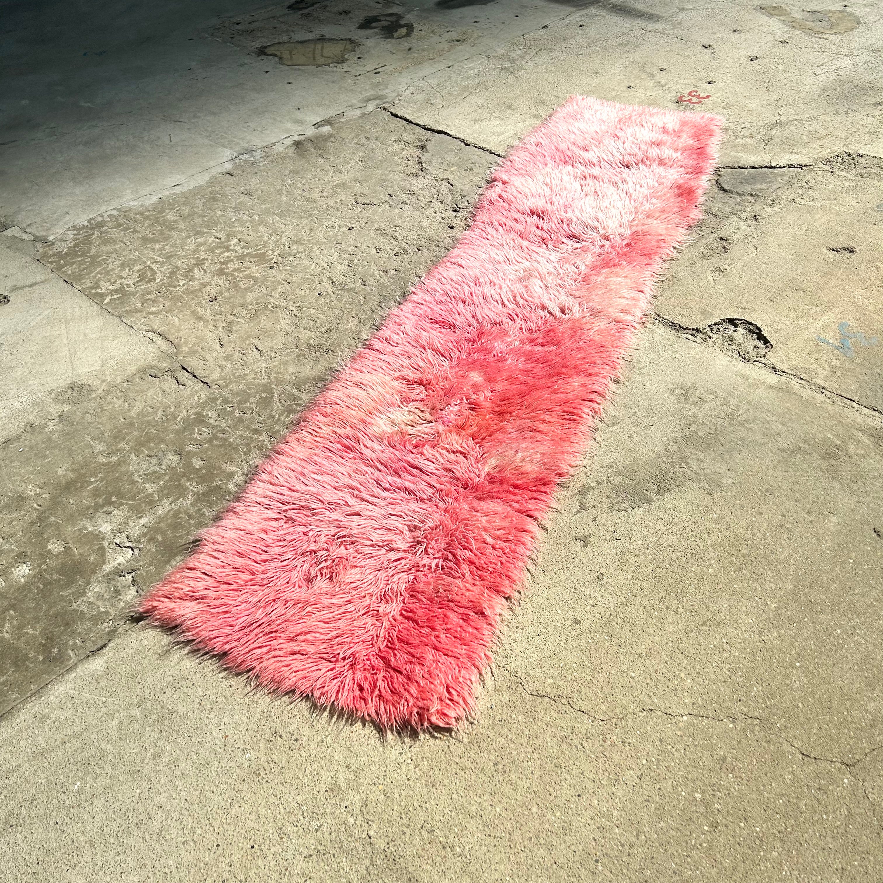 Pink Vintage Flokati Runner, 1970s
