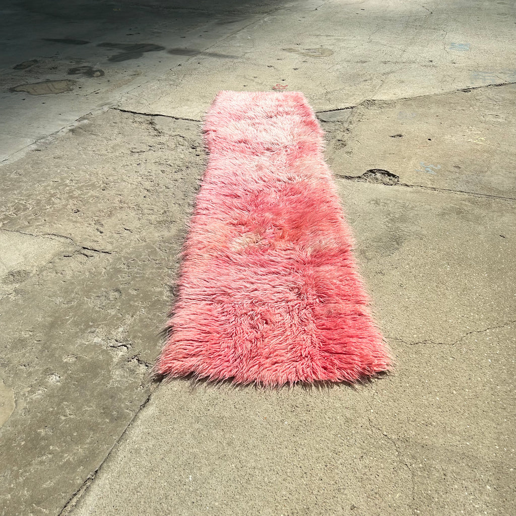 Pink Vintage Flokati Runner, 1970s