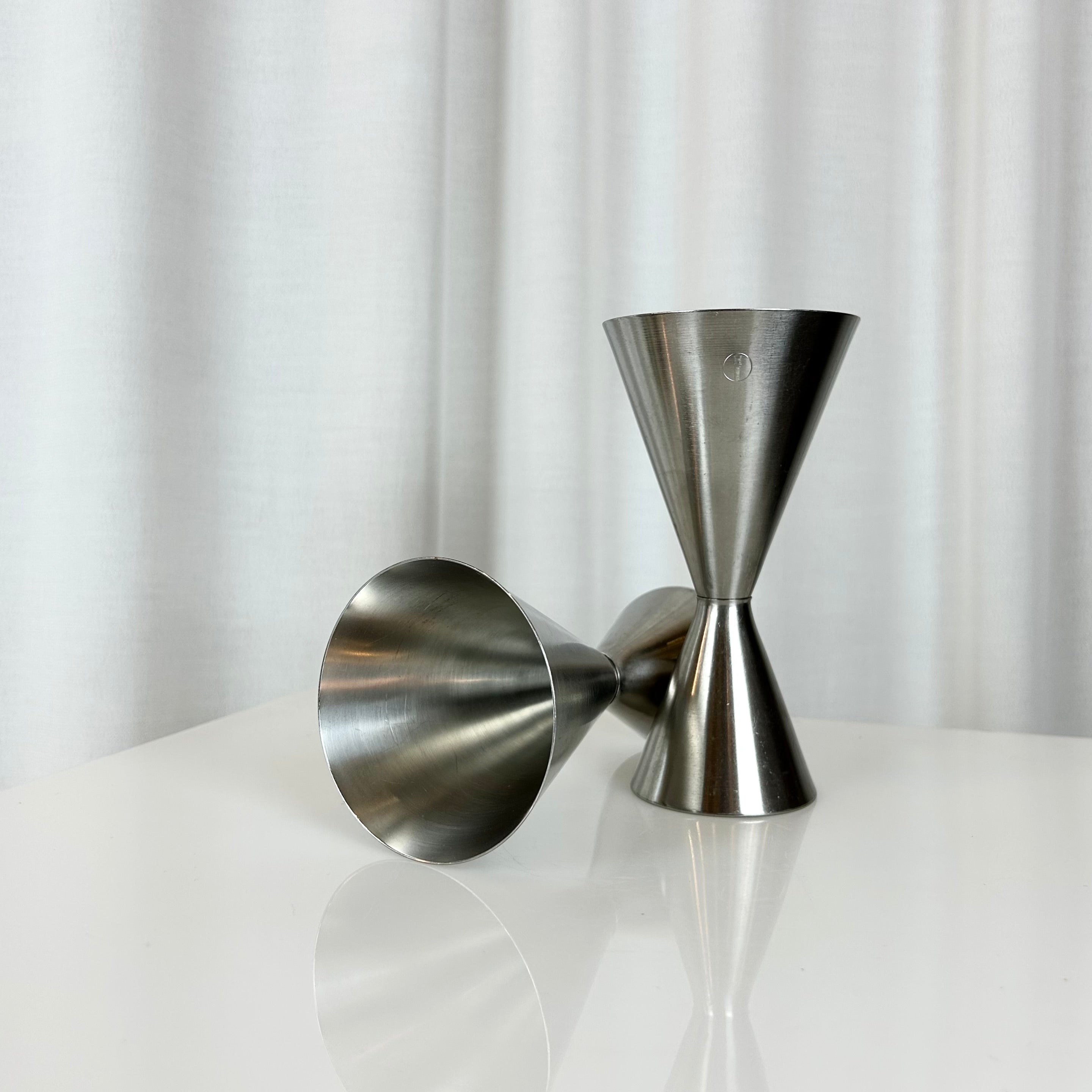 Set of two vintage DDR ABS stainless dessert glasses in sculptural double-cone design