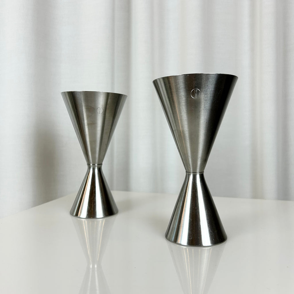 Set of two vintage DDR ABS stainless dessert glasses in sculptural double-cone design