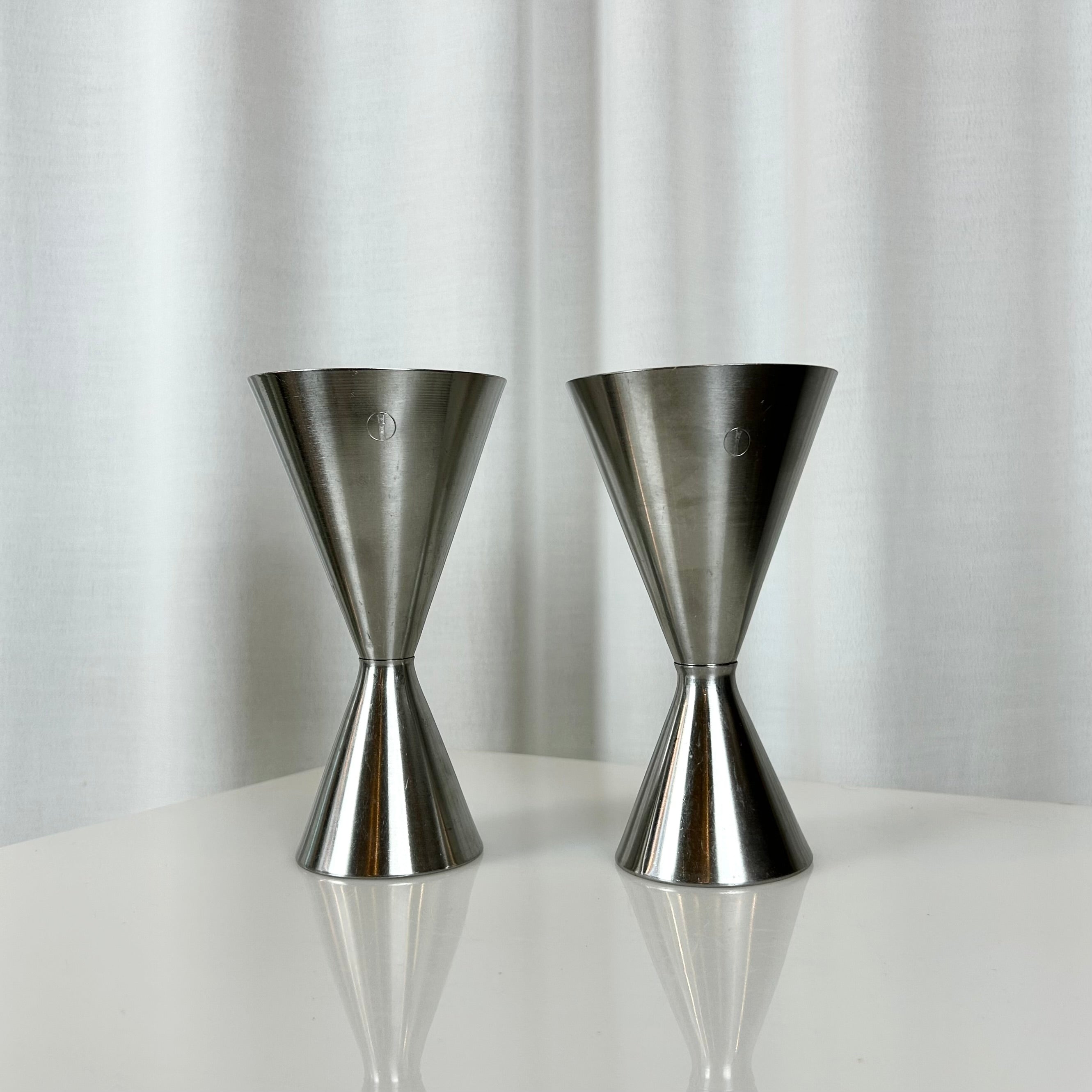 Set of two vintage DDR ABS stainless dessert glasses in sculptural double-cone design