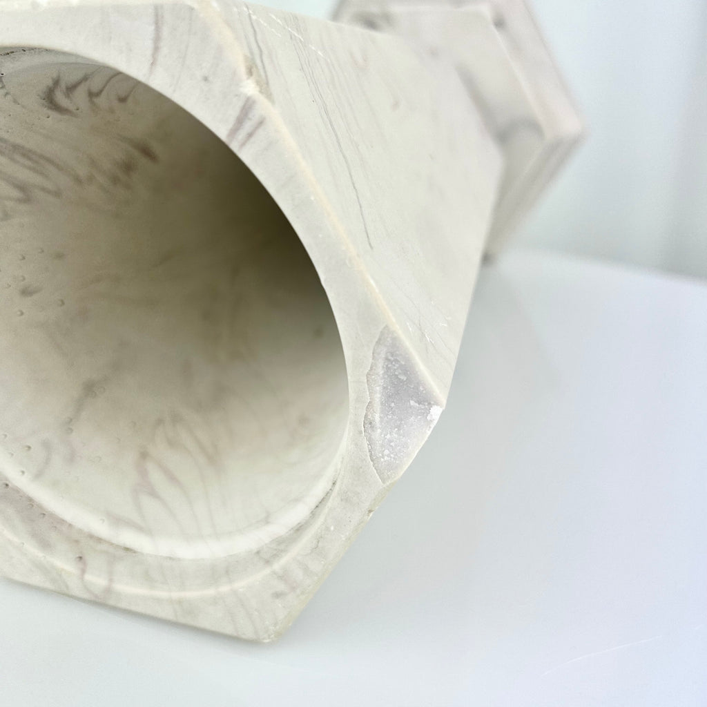 Vintage Hallandite Pedestal Vase, Sweden 1980s, closeup of small chip to the rim