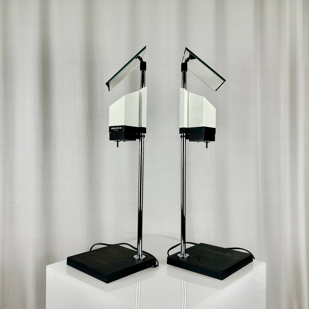 Two vintage ”Satellit” table lamps by Lars Bylund for Ateljé Lyktan, 1980s. Side view