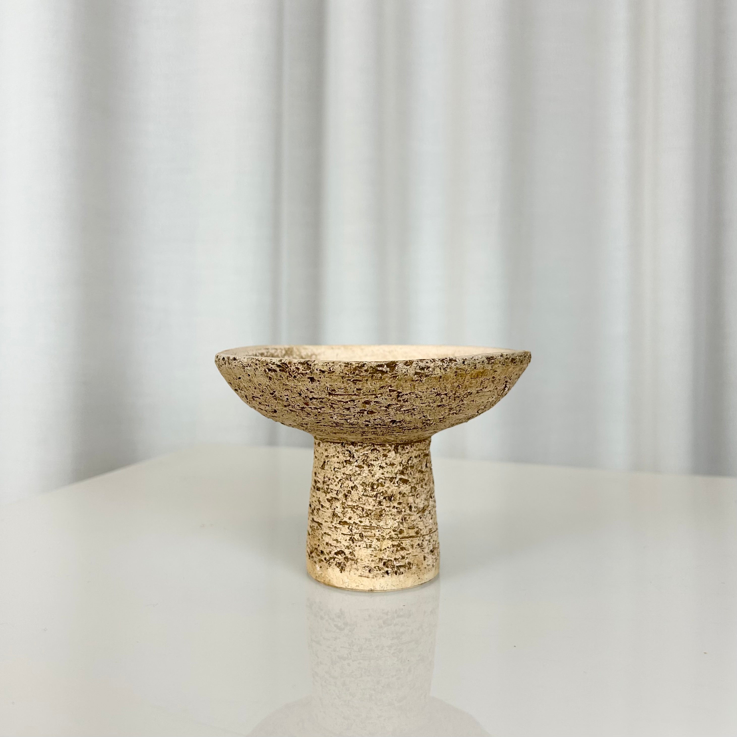 Vintage small textured stoneware pedestal bowl