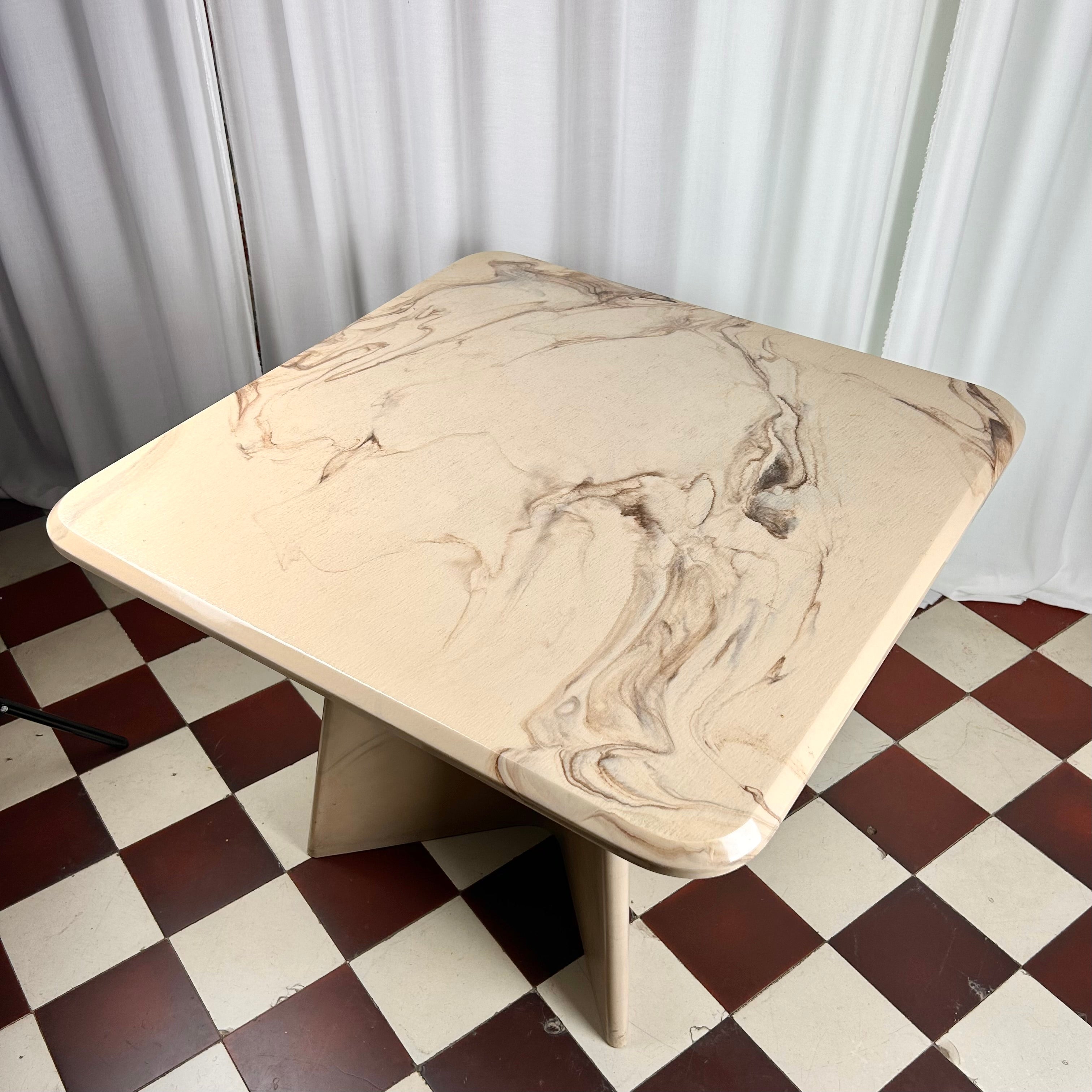 Vintage square shaped coffee table in marmorite from the 1980's, top view