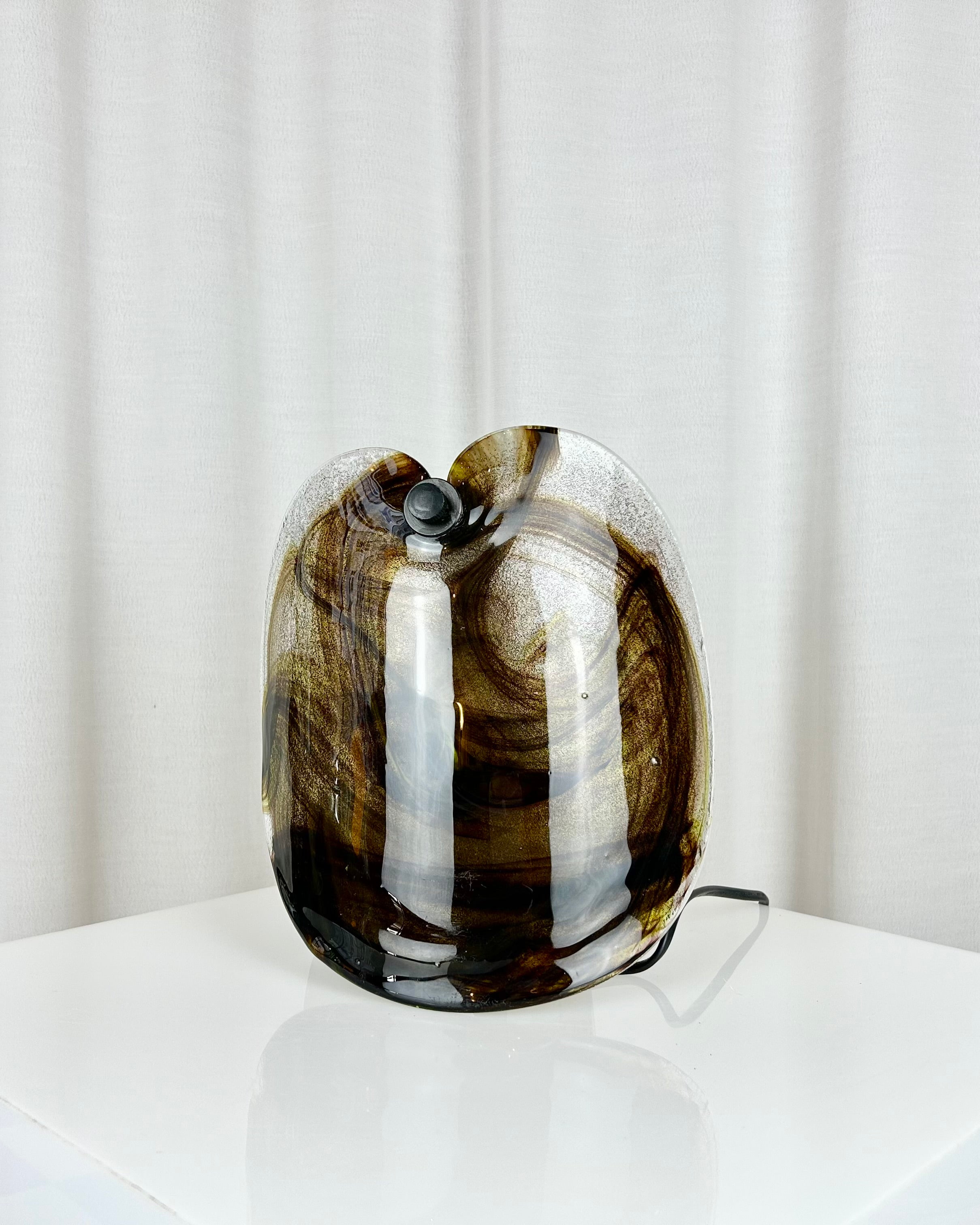 Vintage wall lamp by Per Lütken for Holmegaard, featuring a mouth-blown glass sconce with smoky brown swirls, 1970s Danish design.