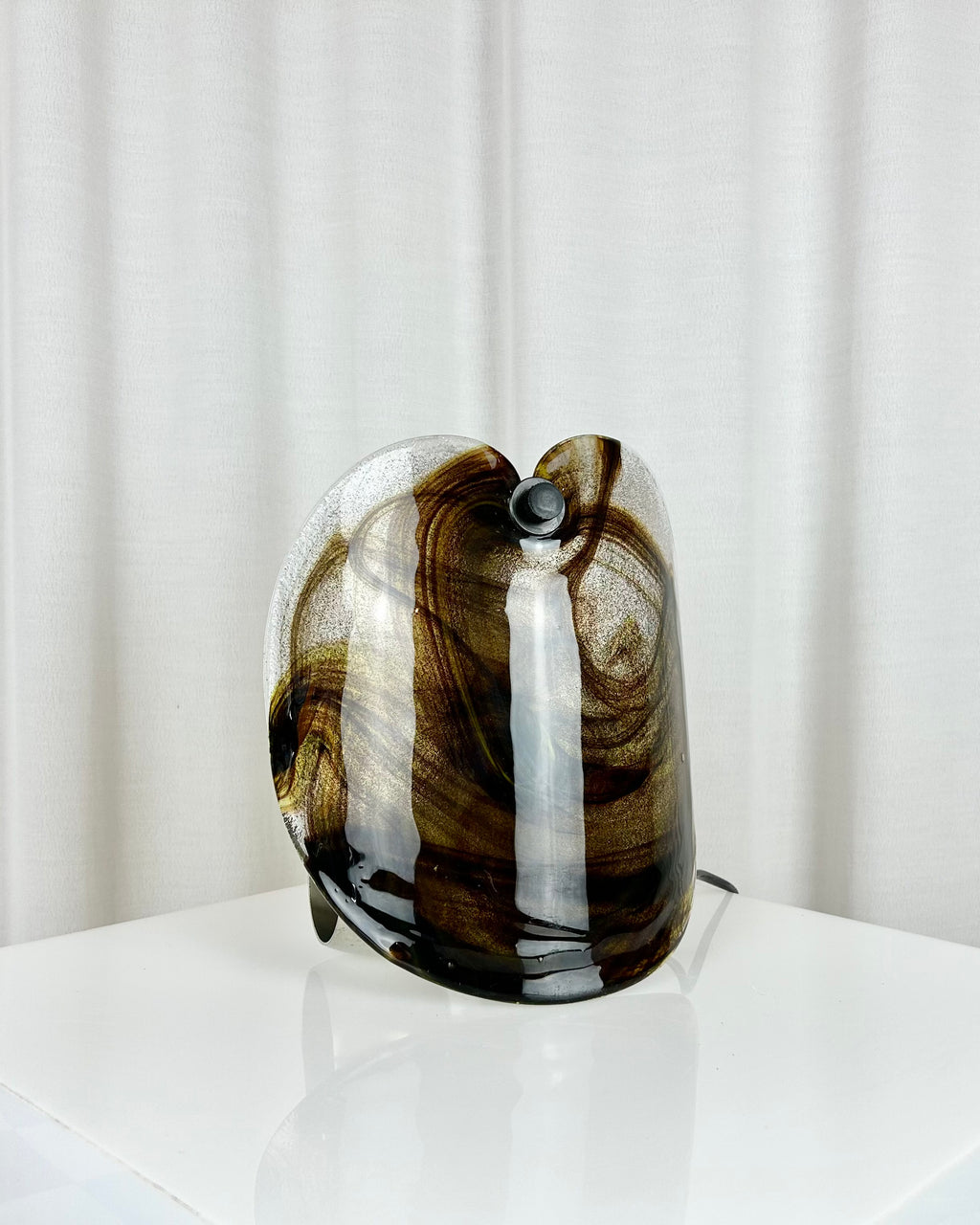 Vintage wall lamp by Per Lütken for Holmegaard, featuring a mouth-blown glass sconce with smoky brown swirls, 1970s Danish design.