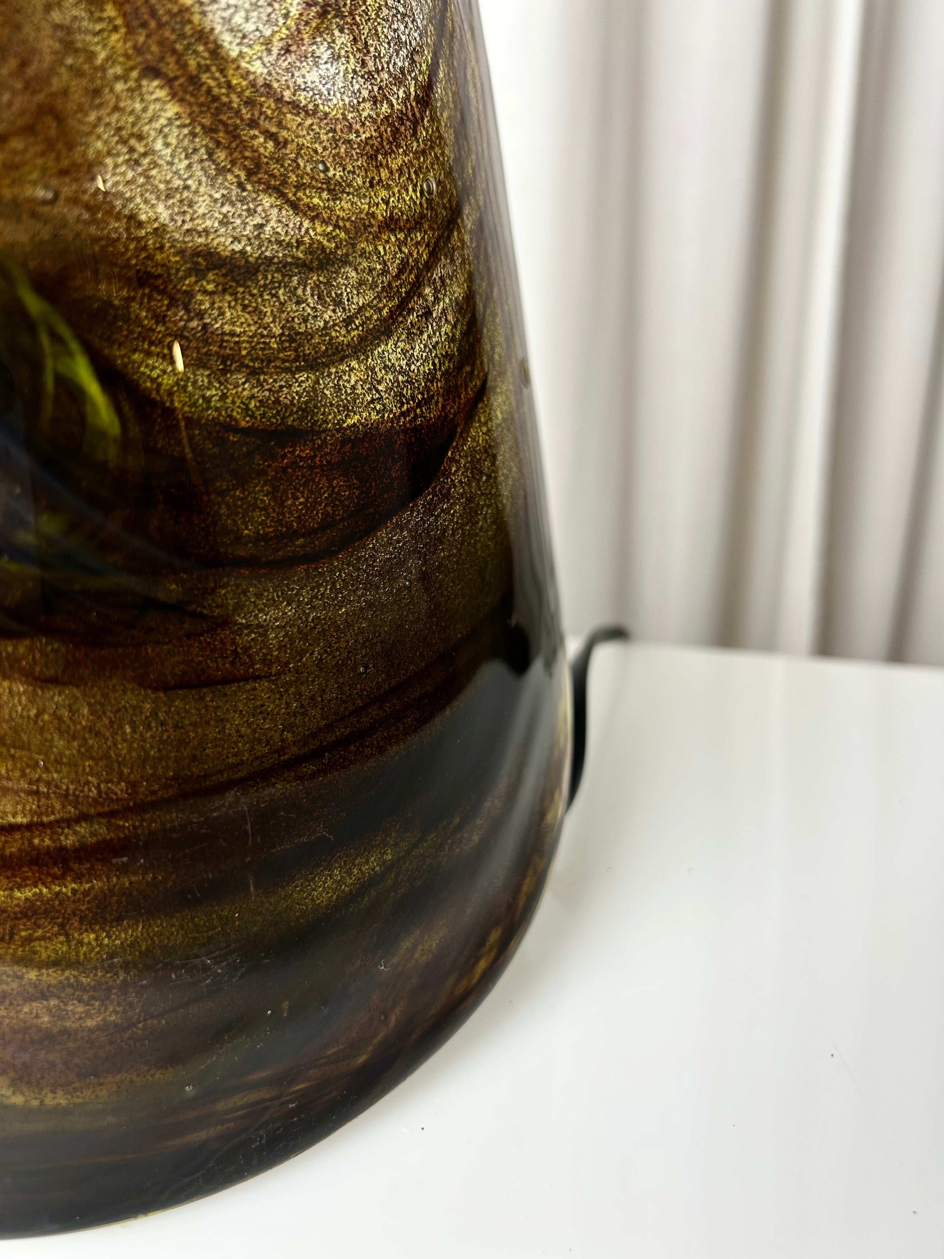 Vintage wall lamp by Per Lütken for Holmegaard, featuring a mouth-blown glass sconce with smoky brown swirls, 1970s Danish design.

